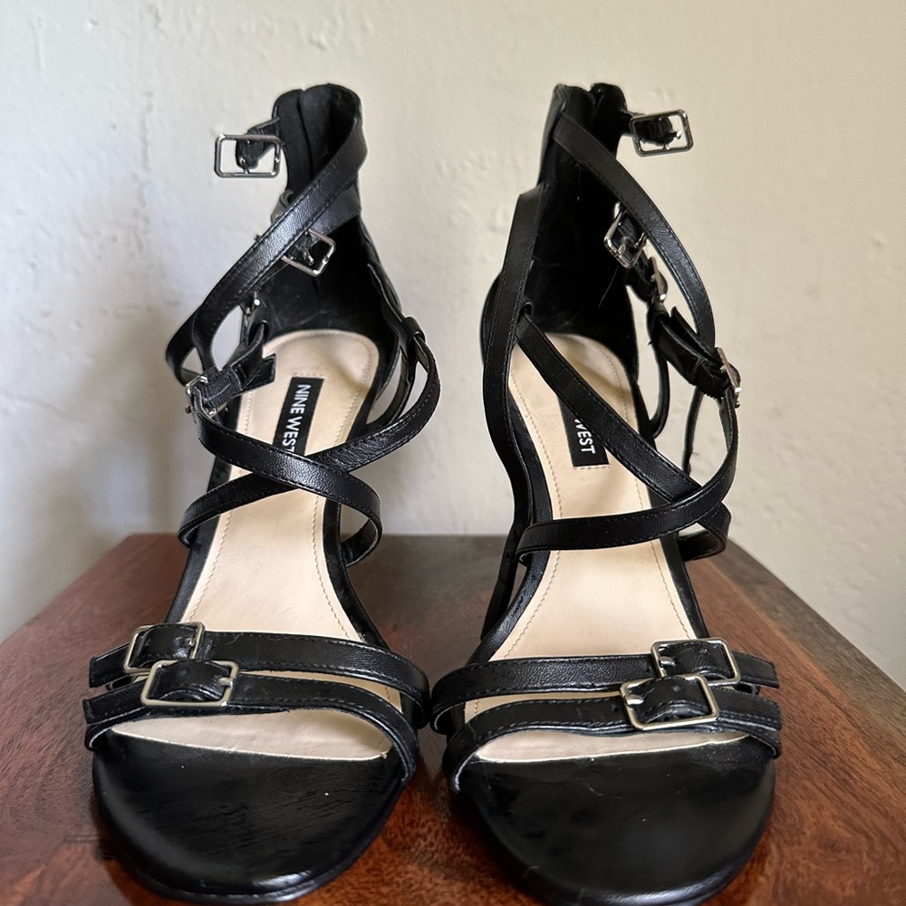 Nine West black strap high heel sandals